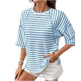 thumbnail image 2 of Hilenly Oversized Tshirts for Women Short Sleeve Striped Tee Shirt Casual Crewneck Summer Tops, 2 of 9