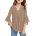 thumbnail image 2 of Huanglei Girls Loose Fit Blouse With Thread Mesh Collar And Petal Sleeves Casual Long Sleeve For Toddler And Girls Short/Long Sleeve T-Shirts ,11-12 years ,Yellow, 2 of 3