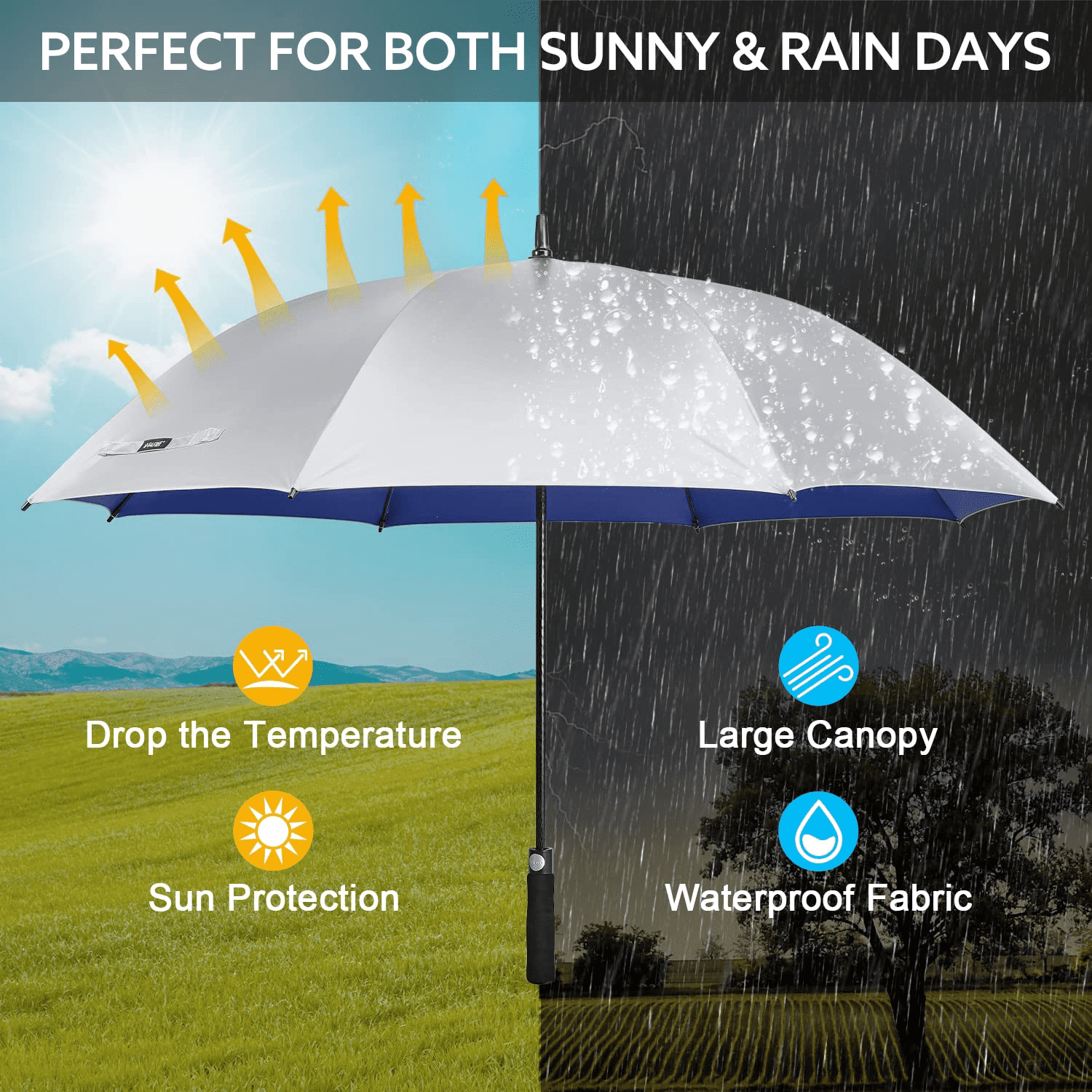 G4Free 54/62 Inch Windproof UV Protection Golf Umbrella Extra Large Silver Coated Automatic Open Stick Long Umbrella
