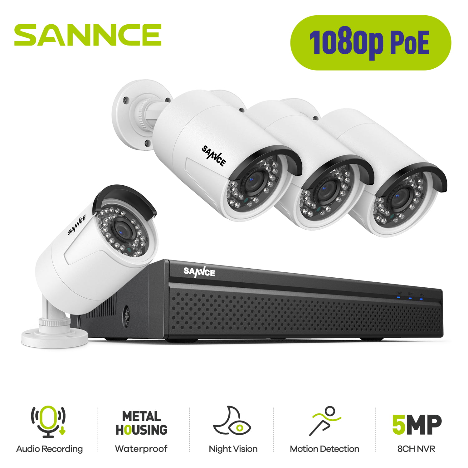 Sannce POE IP telecamera di sorveglianza 8ch 5mp NVR 1080p Telecamere Sorveglianza AUDIO ip66 