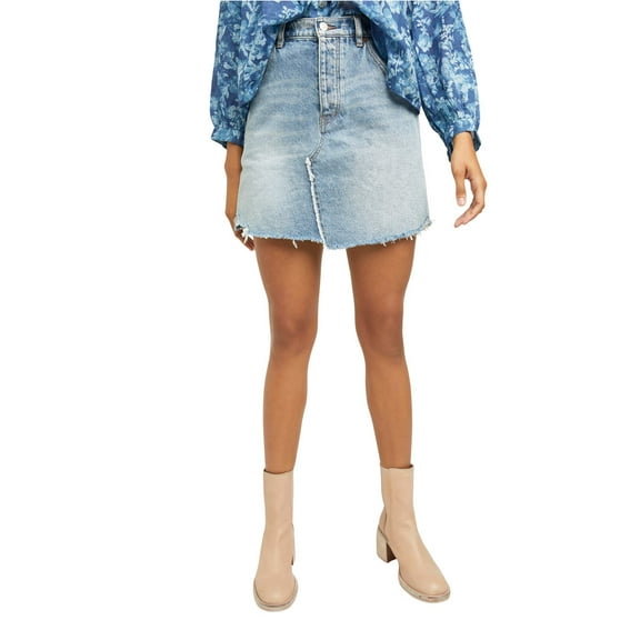 Free People Women's Brea Frayed Cut-Off Denim Mini Skirt Blue Size 24, $78 NWT