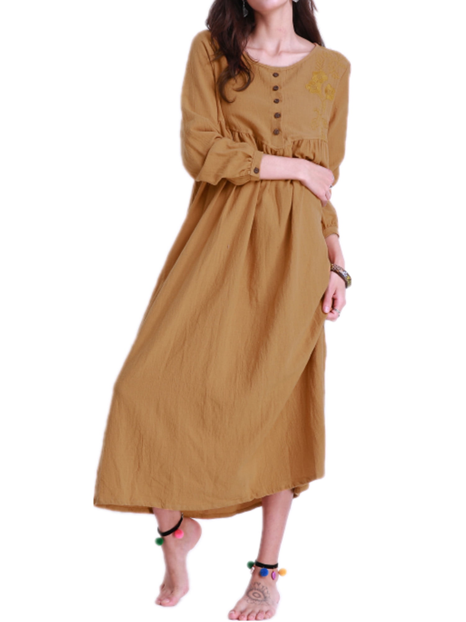 linen long sleeve maxi dress