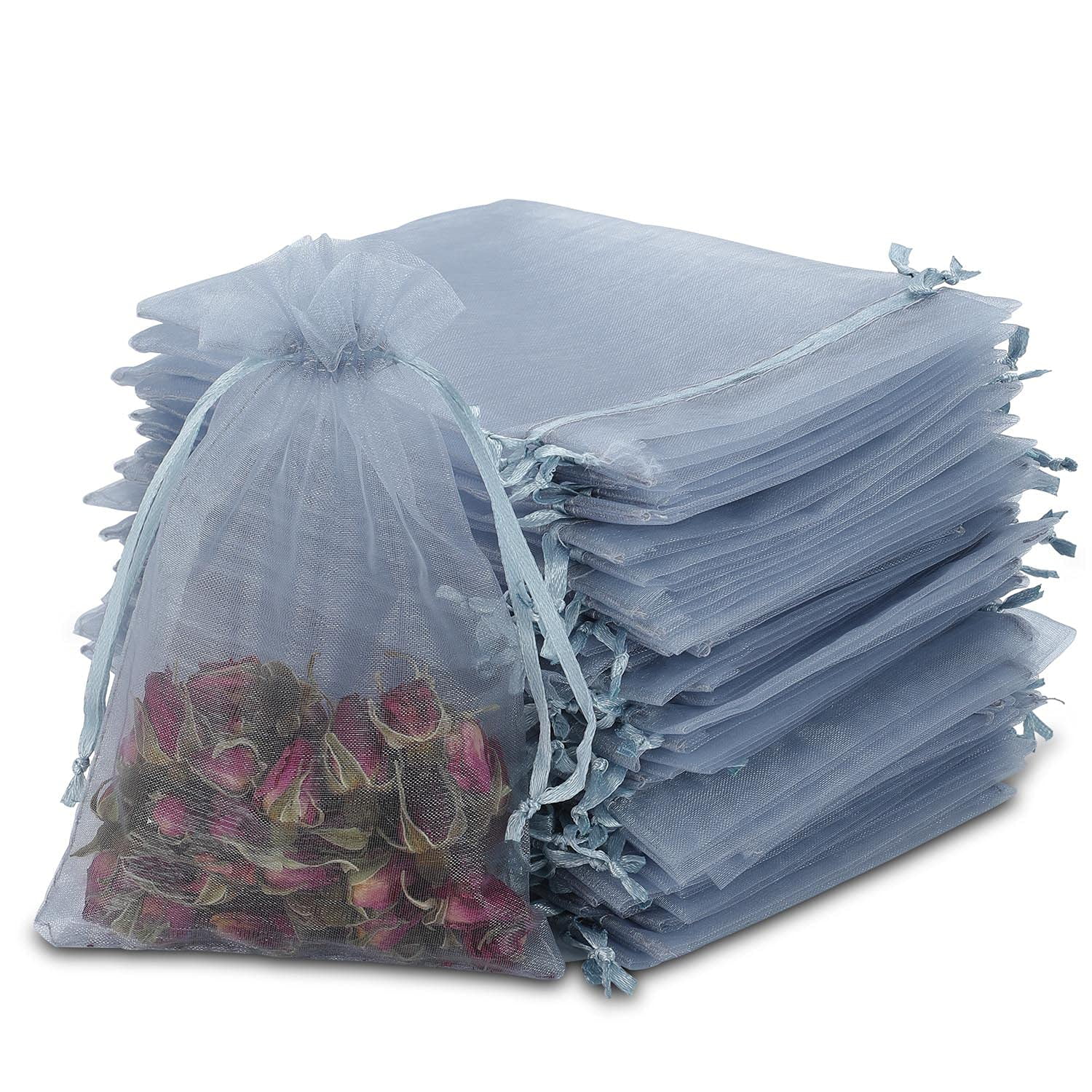 100-Pack White Organza Drawstring Bags - 4.72x4 Inches, Sheer Mesh Gift Bags For Weddings, Parties, Favors