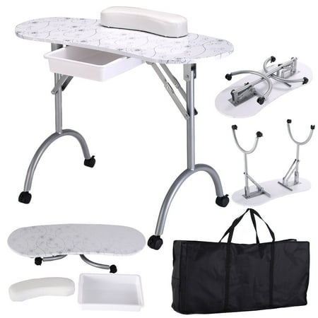 Goplus Manicure Nail Table Portable Station Desk Spa Beauty Salon Equipment White