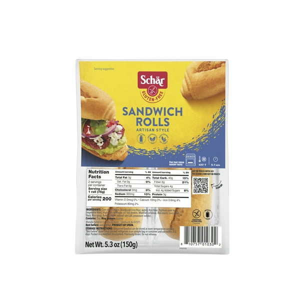 Schar Gluten Free Sandwich Rolls, Artisan Style Hoagie Rolls, 2 Ct