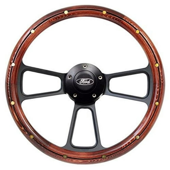 Wood & Black Billet Steering Wheel Kit, Flaming River, Ididit or GM-style Column