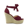 thumbnail image 3 of BLISSFUL STEP Women's Espadrilles Tie Up Ankle Strap Sandals Burgundy (Size 7.5), 3 of 7