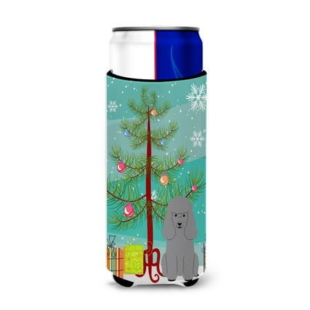 

Carolines Treasures BB4193MUK Merry Christmas Tree Poodle Silver Michelob Ultra Hugger for slim cans Slim Can