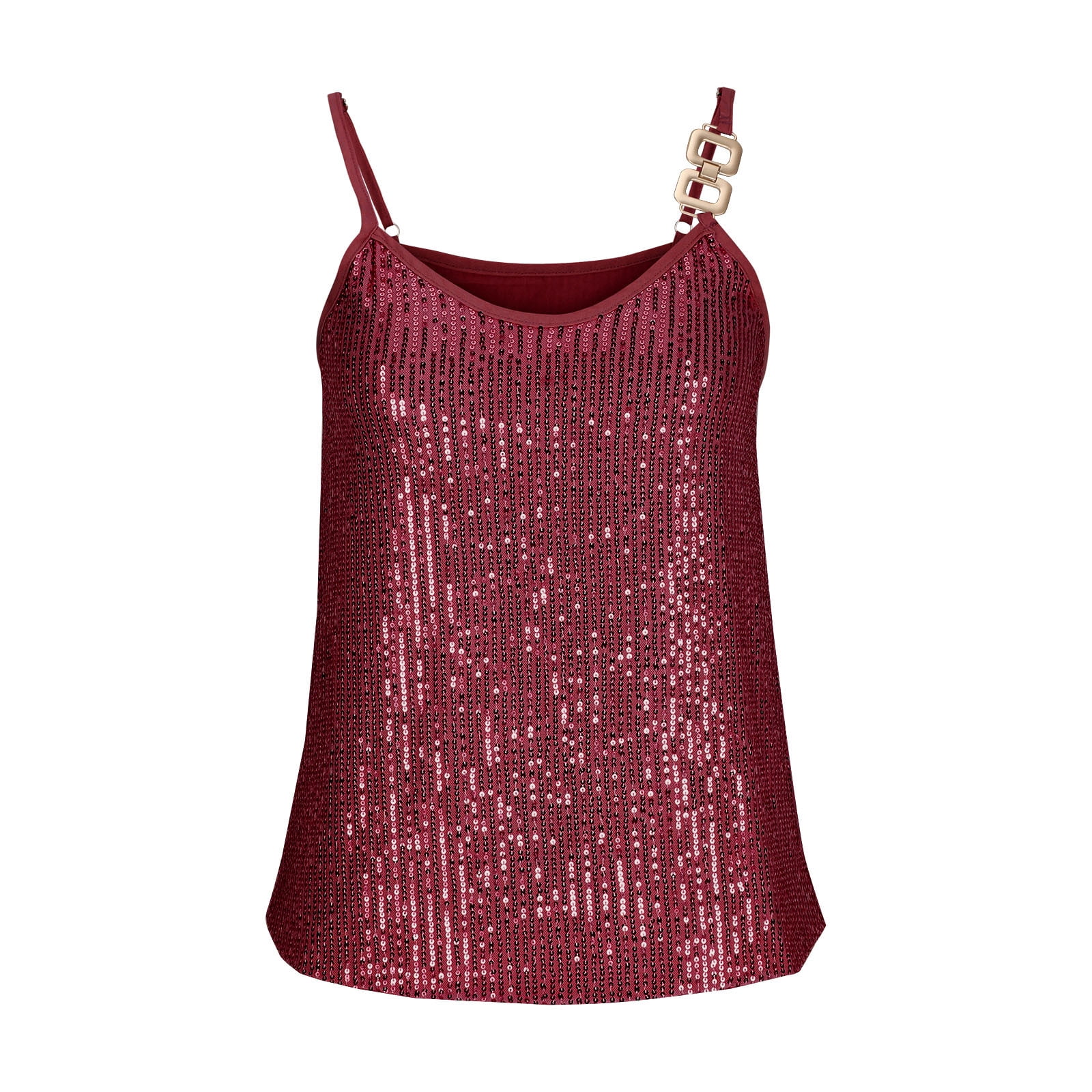 XFLWAM Womens Sequin Cami Top V Neck Strappy Sparkle Camisole