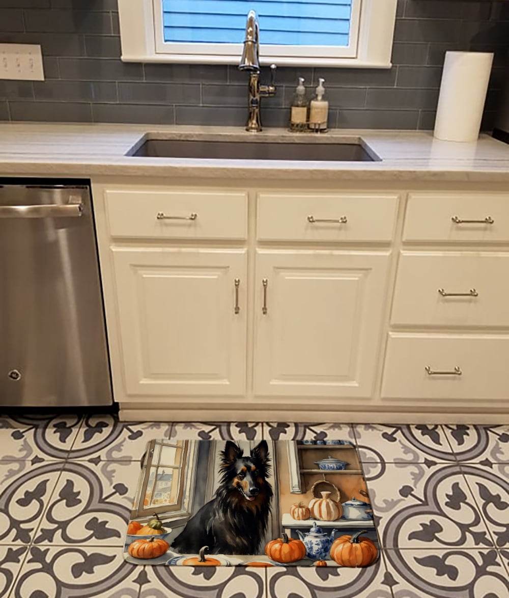 Carolines Treasures DAC1828RUG 19 x 27 in. Unisex Belgian Sheepdog Fall Kitchen Pumpkins Memory Foam Kitchen Mat
