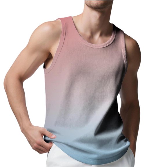 YUGYXL Men Tank Top Casual Slim Fit Gradient Color Vest Sleeveless Lightweight Muscle Vest Moisture Wicking Workout Tank Top Light Blue XL