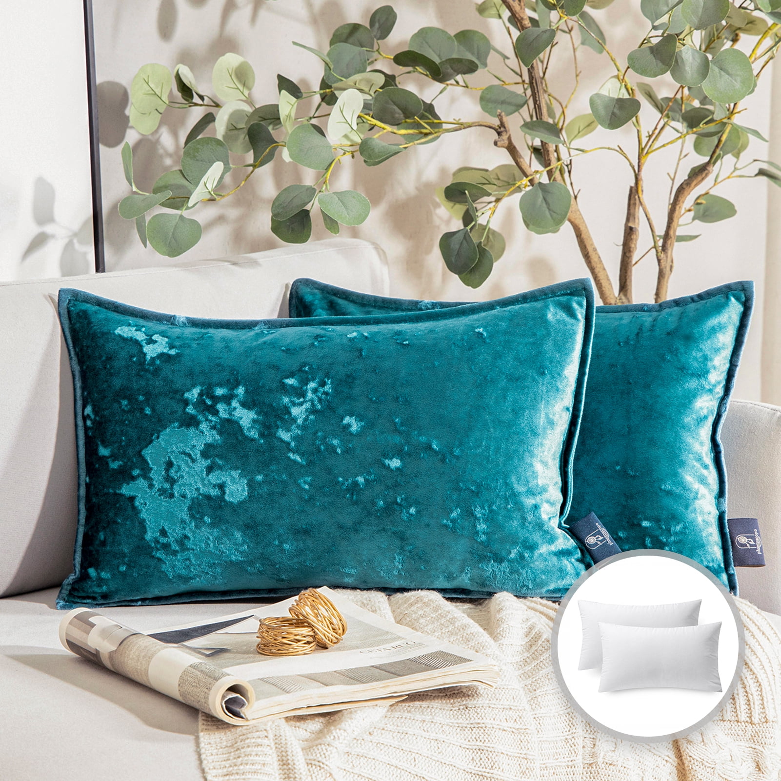 Phantoscope Shiny Crushed Velvet with Trim Series Decorative Throw Pillow,  12" x 20", Lake Blue, 2 Pack - Walmart.com