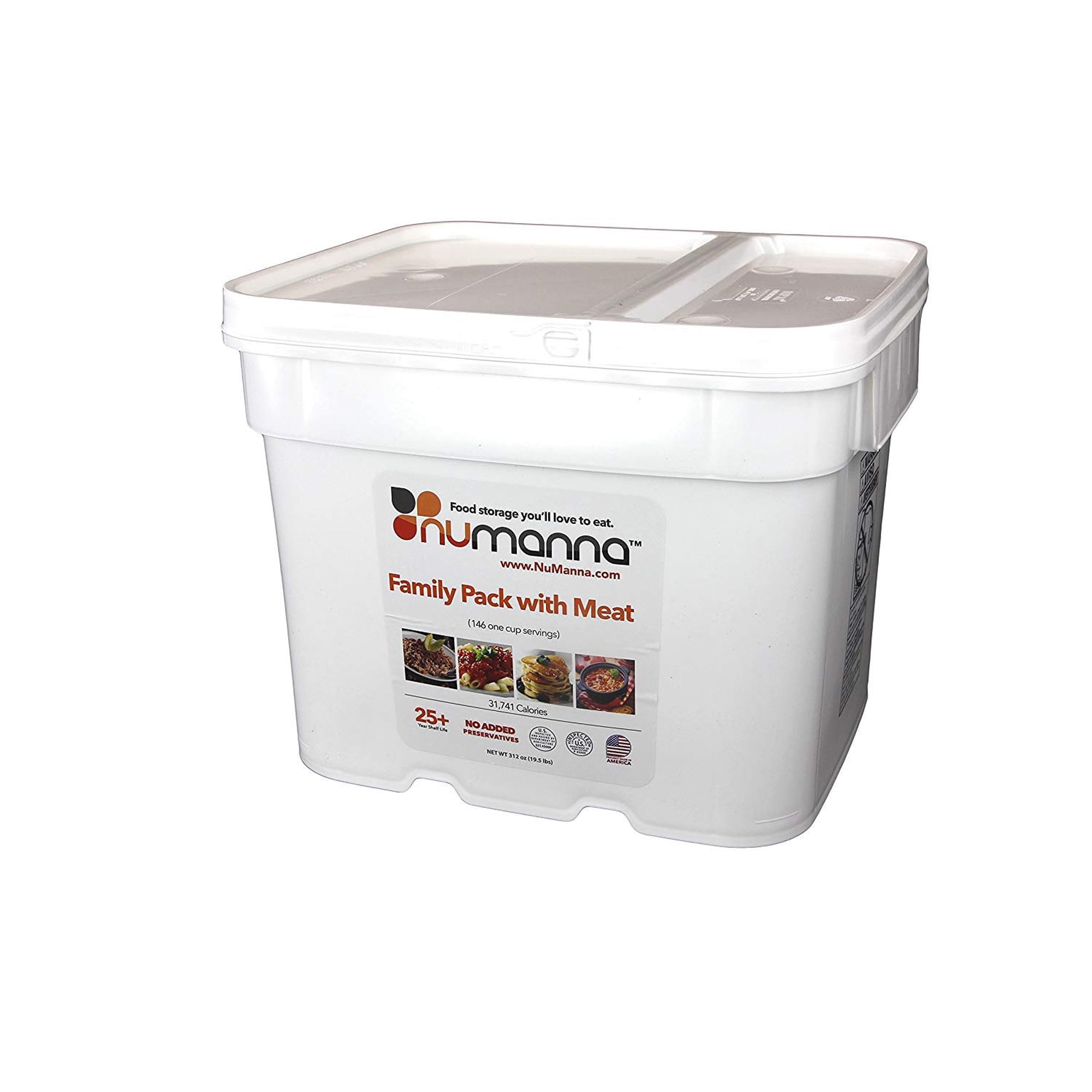 Numanna Family Pack with Meat 146 Servings Made In USA, No Added Preservatives 25+ Year Shelf Life 31,741 Calories Per Bucket Easy to Prepare Emergency Food Family Meat Survival Pack