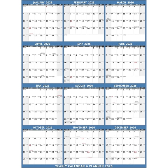 Yearly Wall Calendar 2026 - Large Yearly Calendar 2026 Vetical, Jan 2026 - Dec 2026, 33.7" x 45.1" (Open), 2026 Calendar, Large Wall Calendar 2026, Full Year Paper Calendar with Notes, Thicker Paper