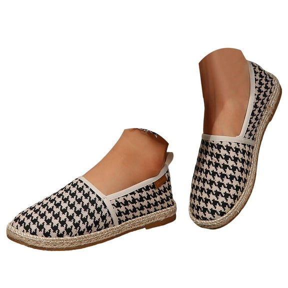 Oyedens Women's Checkered Slip on Loafers Walking Shoes Travel Beach Linen Espadrilles Flats Sneakers