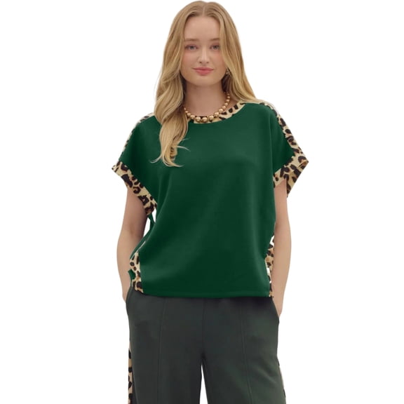 Casual Women's Sea Green Leopard Trim T-Shirt – Effortless Summer Style for Daily Wear, XL