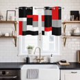 thumbnail image 2 of Red Black Grey Geometric Kitchen Curtains Small Short 39 Inch Length, Modern Abstract Art Luxury Grommet Top Bedroom Living Room Curtains, Light Filtering Cafe Curtain Drapes 2 Panels Set 55''x39'', 2 of 9