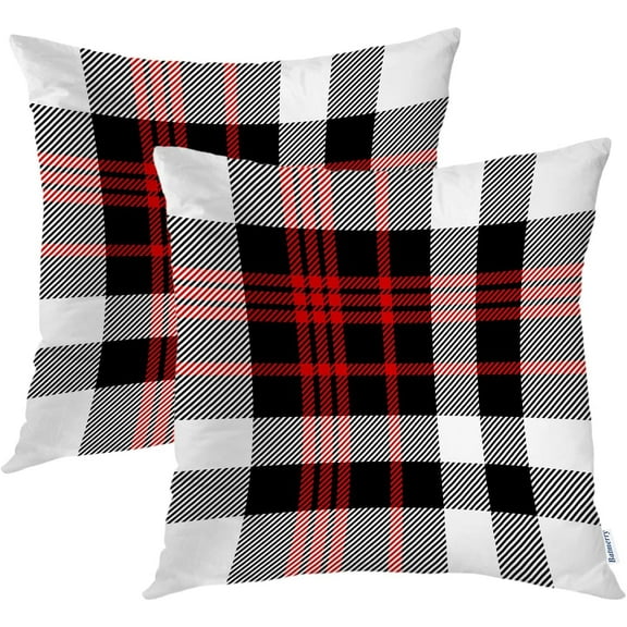 Ryan; Gingham Pillow Covers 18x18 Inch Set of 2, Classic Red and Black Gingham Checked Double Sided Decorative Pillows Cases Throw Pillows Covers