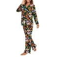 thumbnail image 3 of Garronmavis Halloween Sugar Skull Long Sleeve Button Front Pajama Set for Women 2-Piece Lounge Pjs Sleep Shirt with Pocket & Elastic Waist Pants Loungewear, 3 of 7