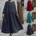thumbnail image 1 of Gspmoly Robe d'Été, Robe Décontractée à Manches Courtes avec Poche en Coton et Lin Uni pour Femmes, Col Rond, Printemps et Été, Robes Formelles pour Femmes, Offres Prime, 1 of 7