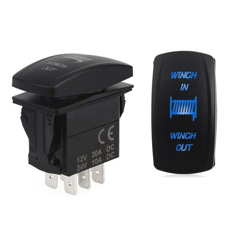 Winch In/Out Rocker Switch 7-Pin Blue LED Rocker Toggle Switch 12V-24V