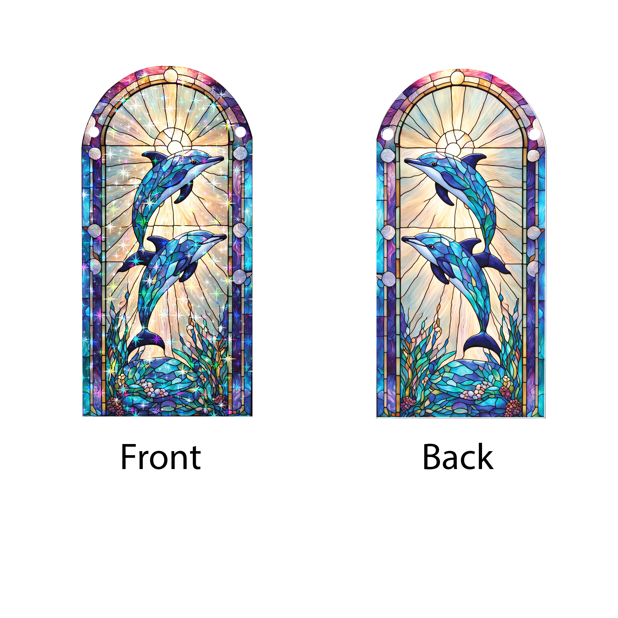 89Bloom Dolphin Stained Glass Hologram Ornament, Stained Glass Suncatcher Ornaments Home Decor, Holographic Ornaments