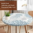 thumbnail image 5 of Jellyfish Starfish Round Fitted Table Cover Blue Coral Conch Summer Coastal Ocean Waterproof Table Cloth with Elastic Edge Wipeable Tablecloth for Picnic Camping Party Fits 55"-60" Diameter, 5 of 8