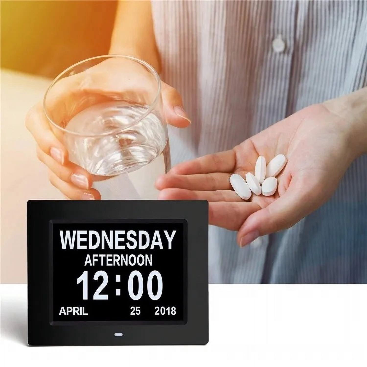 Pokanic Digital Calendar Date Multi Alarm Clock 8 inch Large Display Auto-Dimming Electic Desk Table Wall Mount Office, Home, Kitchen, Room, School, Bedroom, Living Room (Black)