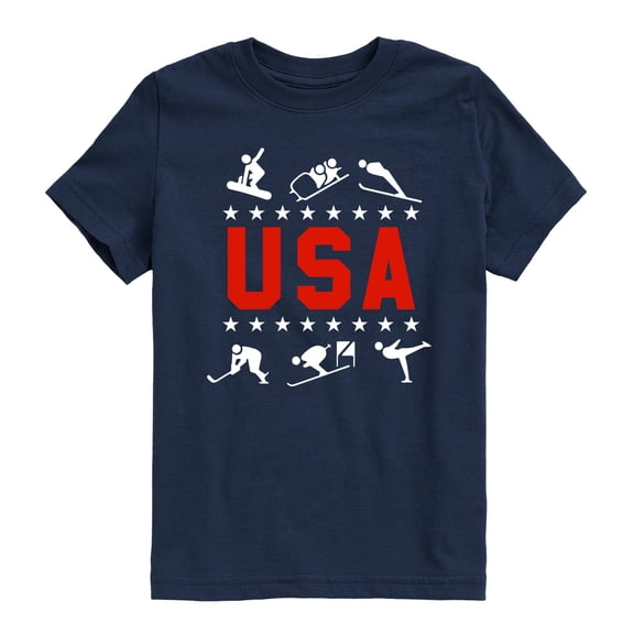 Instant Message - USA Winter Sport Icons - Youth Boys Short Sleeve Graphic T-Shirt