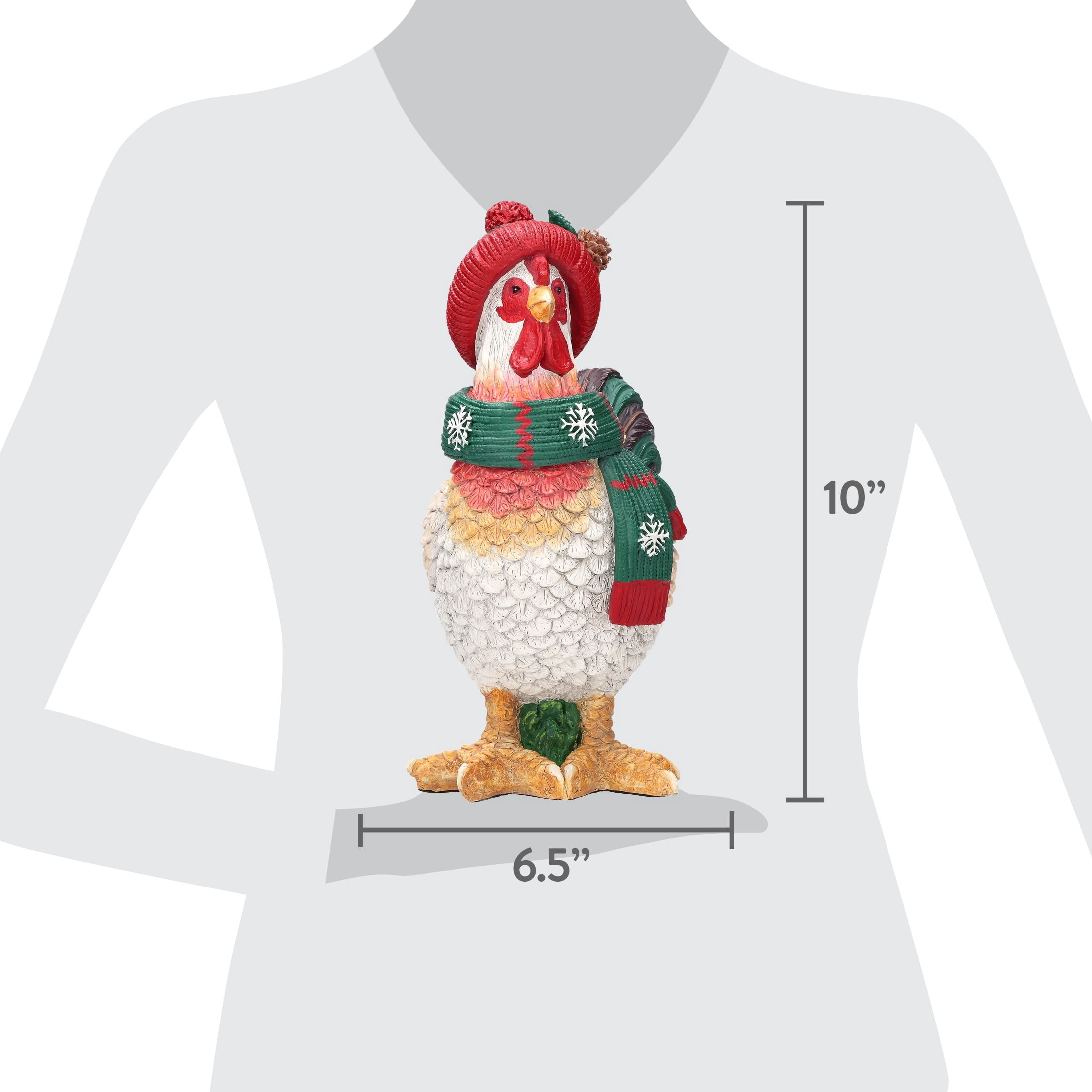 Rooster with Hat and Scarf Christmas Decoration, Multicolor, 10", by Holiday Time