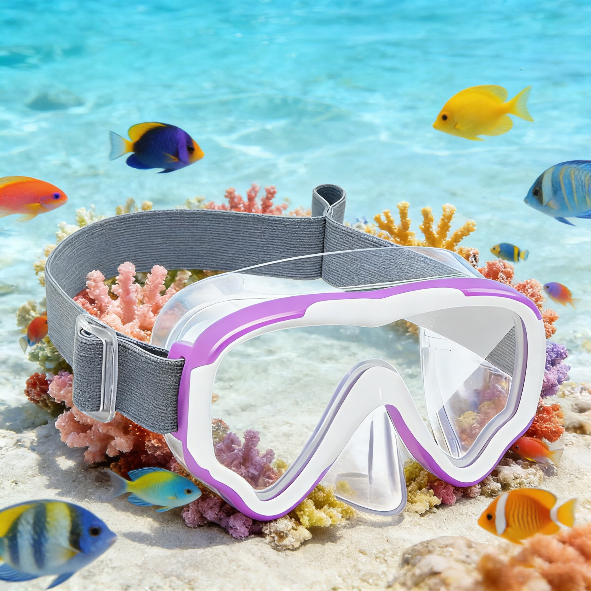 Kids Swim Goggles with Nose Cover, Diving Mask Elastic Fabric Strap Anti Fog Anti Shattered Lens Anti-scratch Anti-fog Swim Mask for Kid Children Swimming Goggles 3-14 Purple