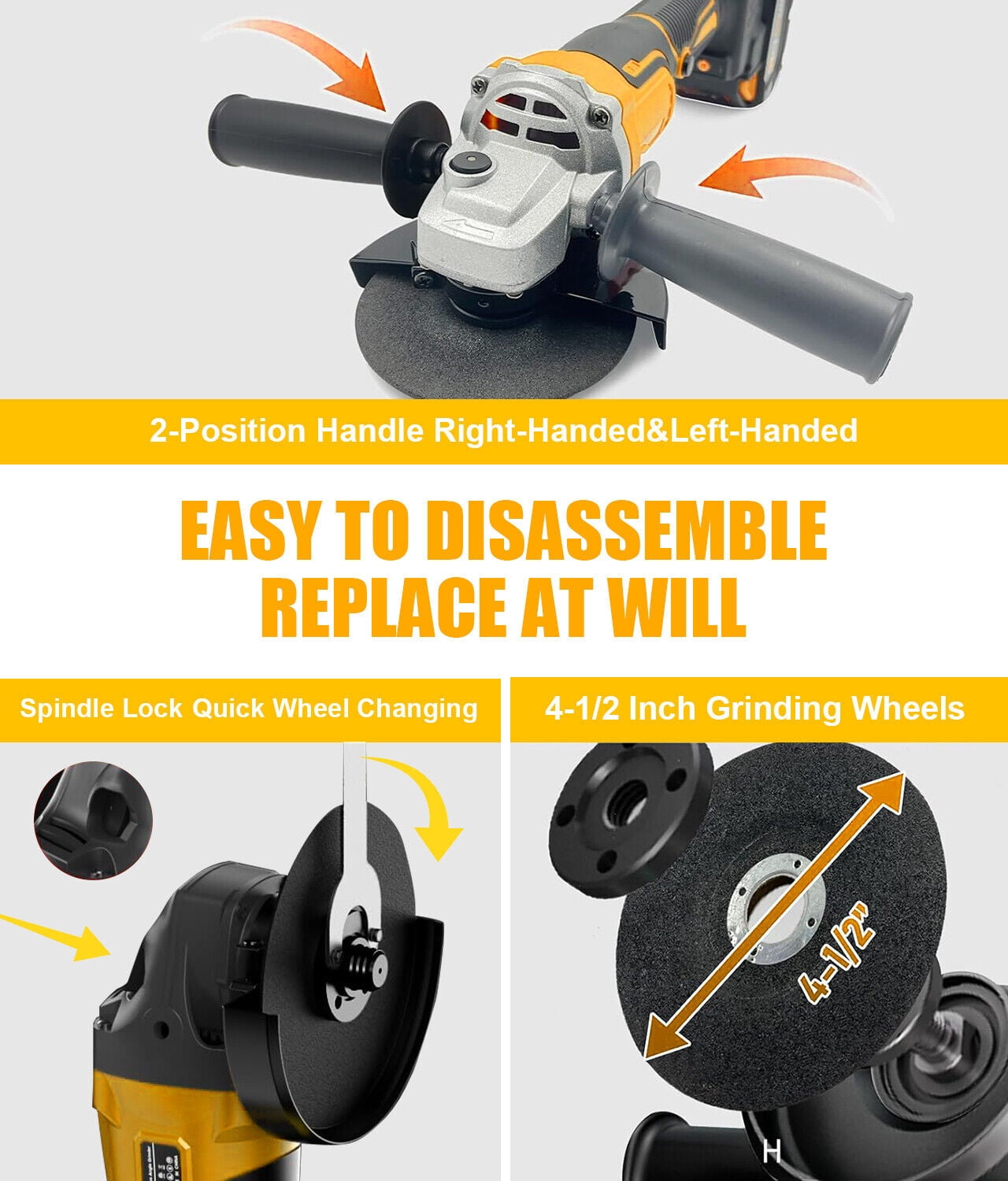 Cordless Angle Grinder for 20V Max Battery Metal Grinder Disc Cutting XR