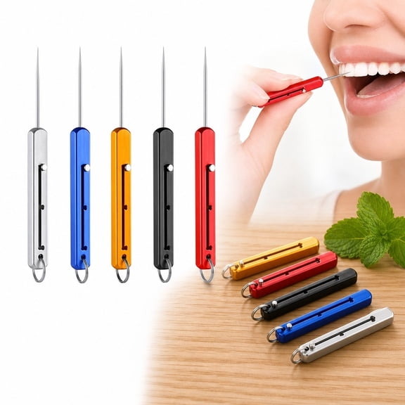 Titanium Toothpick, 5 Pack Reusable Retractable Metal Toothpick with Keychain Loop for Travel, Pocket, Restaurant, Outdoor