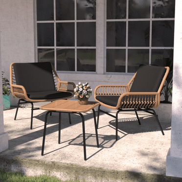 GREEN MORE 3-Piece Outdoor Conversation Set - Rattan Chairs & Coffee Table, All-Weather Patio Furniture, 300lbs Capacity, Boho Style for Balcony, Garden, Deck & Bistro