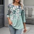 thumbnail image 2 of Jsaierl Womens 3/4 Length Sleeve Tops Summer Button Up Round Neck Shirts Trendy Graphic Petite Blouses Soft Elegant Tunic Top S-2XL, 2 of 8