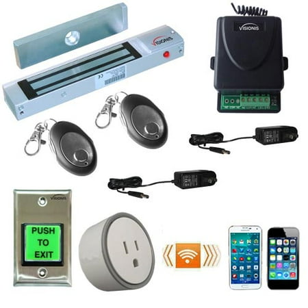 - FPC-5206-VS One Door Access Control Outswinging Door 300lbs Electromagnetic Lock with Visionis Wireless Receiver and Remote and Smartphone Controlled WIFI Kit