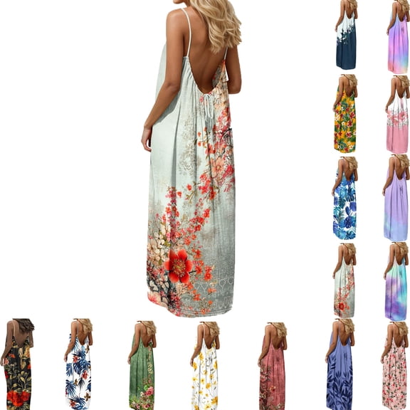 Elvqul Womens Pullover Maxi Dresses Summer Dress Scoop Neck Flowy Bohemian Sleeveless Dresses for Women Vacation, Sizes S-5X