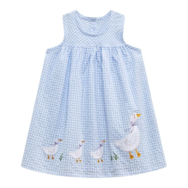 Wxirdiow Robe Fille Robe Fille Tout-Petits Coton Été Manches Courtes Robe Imprimé Dessin Animé Robes Décontractées Bleu Taille,2-3 Ans