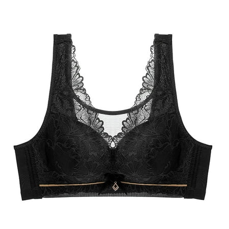 Audhol Bras for Women New Lace Adjustable Care Gathered Skin Friendly Underwear Feel Soft Sponge Vest Bra No Underwire Seamless Push Up Everyday Bras Black 44