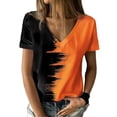 thumbnail image 2 of Odeerbi Womens Tops Dressy 2025 Casual Blouse Trendy V-Neck Short Sleeve Print T-shirt Orange, 2 of 8