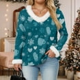 thumbnail image 5 of zaveiop Women's V-Neck Snowman Print Long Sleeve Sweater Cute Christmas Holiday Pullover with Faux Fur Trim (Z-Sky Blue, L), 5 of 8