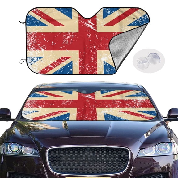 Union Jack Uk Flag Retro Windshield Sunshade Sun Shade Front Window Car Sun Visor Protector for Truck SUV Blocks UV Ray,Small