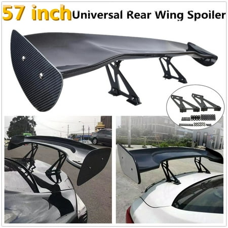 - 57'' GT JDM Universal Car 145CM Carbon Fiber Adjustable Rear Racing Wing Spoiler Set
