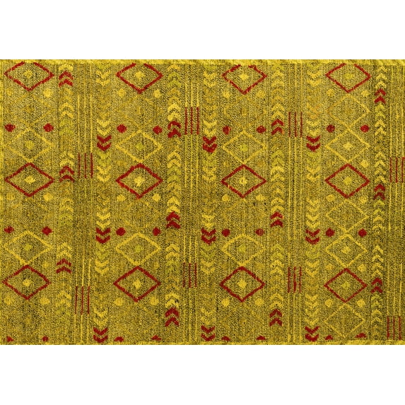 Ahgly Company Indoor Rectangle Abstract Yellow Modern Area Rugs, 5' x 7'