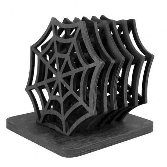 Nmdmisc Halloween Drink Coasters Set,6 PCS Spider Web Coasters,4" Black Spider Web Wooden Cup Mat Pad with Coasters Holder,for Gothic Home,Kitchen,Office Decor,Halloween Decorations