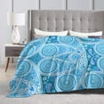 thumbnail image 2 of DouZhe Ultra-Soft Micro Fleece Lightweight Flannel Bed Blanket, Blue Peacock Tail Paisley Print Cozy Warm Throw Blankets, 40"x30", 2 of 7