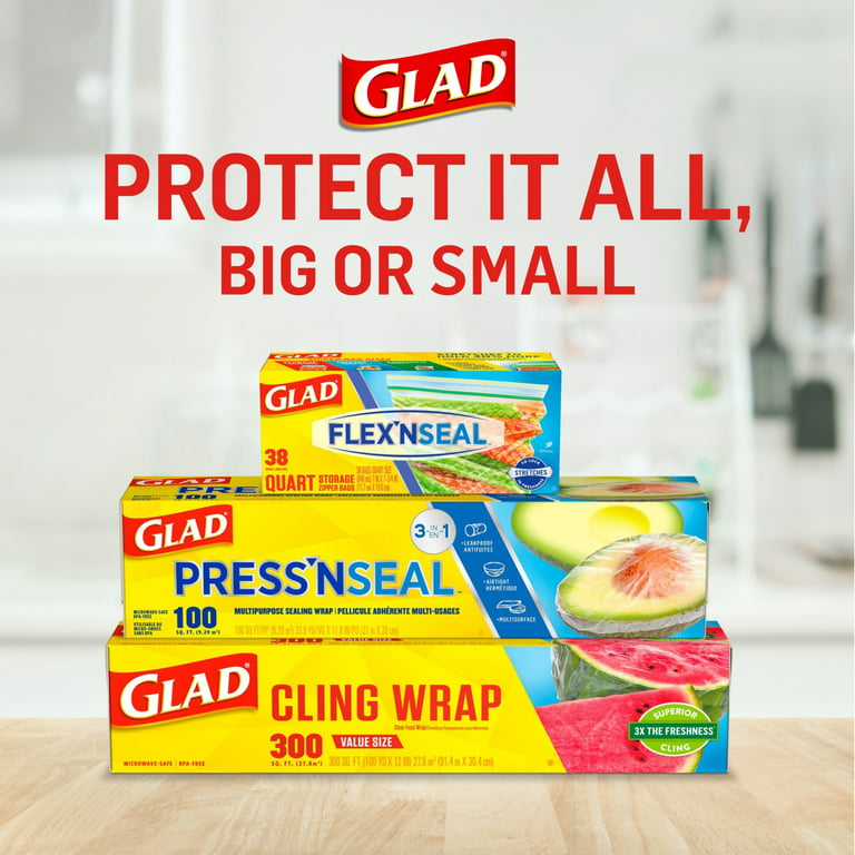 Glad Clingwrap Plastic Wrap, 200 Square Foot Roll, Clear 