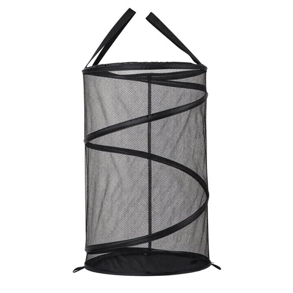 HKquanlin Collapsible Laundry Basket, Pop Up Mesh Hamper with Handles, Black