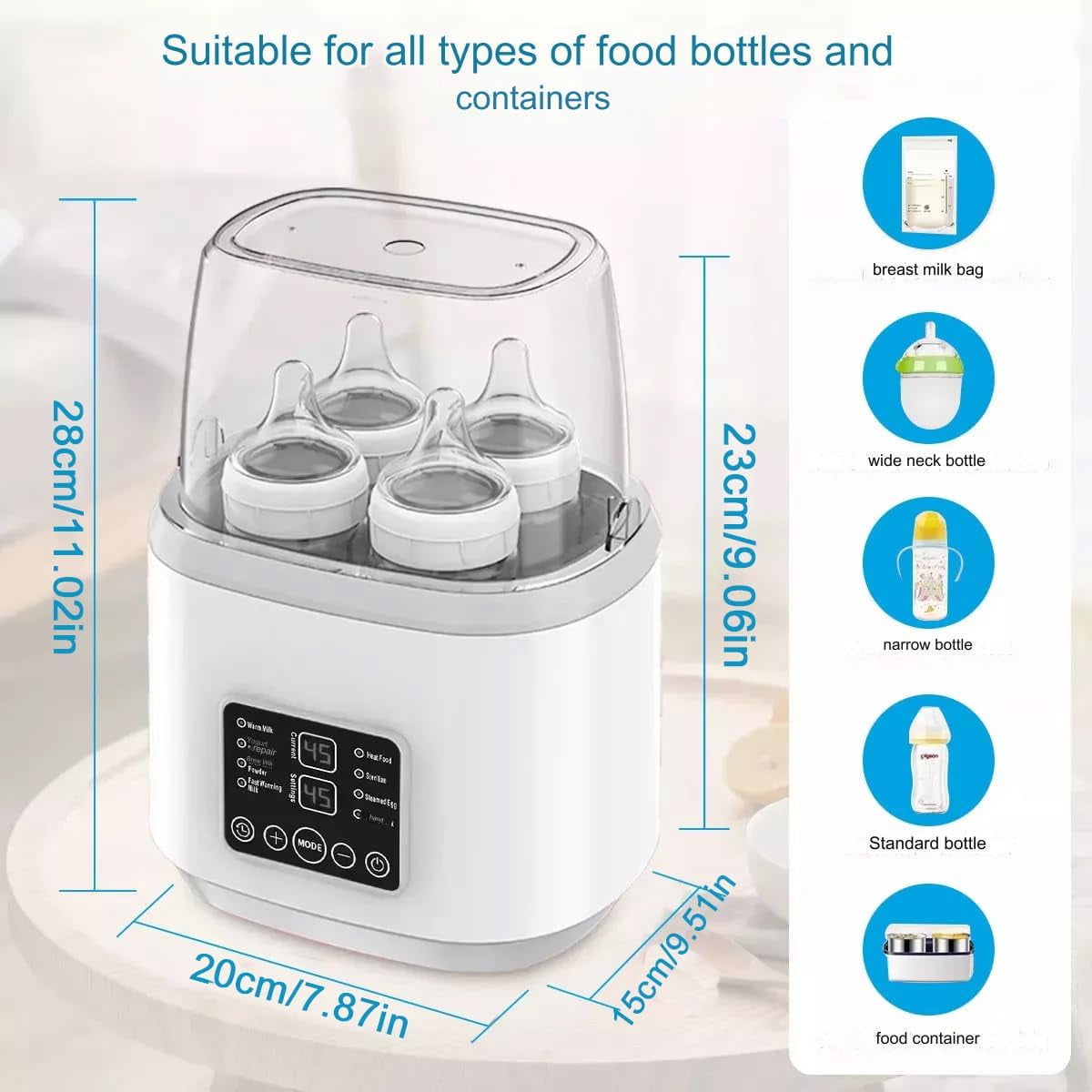 OhhGo Baby Bottle Warmer, 8-in-1 Fast Milk Warmer with Timer Breastmilk and Formula Baby Food Heater, LCD Display Accurate Temperature Adjustment, Baby Food Jars with Remote Fits 4 Bottles, Gray