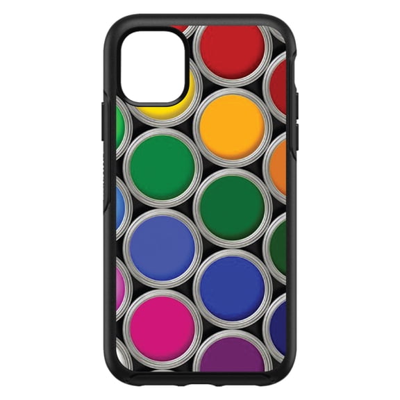 DistinctInk Custom SKIN / DECAL compatible with OtterBox Symmetry for iPhone 11 Pro MAX (6.5" Screen) - Rainbow Paint Cans - Rainbow Art Supplies